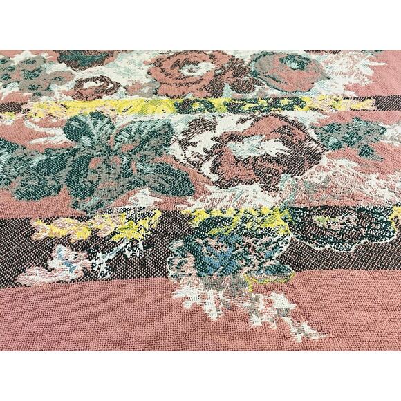 Thick Woven Blanket Tapestry Pink Flowers Floral Angel Cherub Cupid Fringe Cotto - Picture 10 of 16